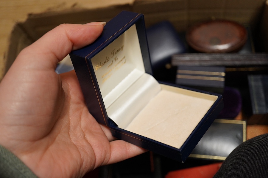 A quantity of assorted jewellery boxes including a Cartier red suede pouch. Condition - poor to fair to good.